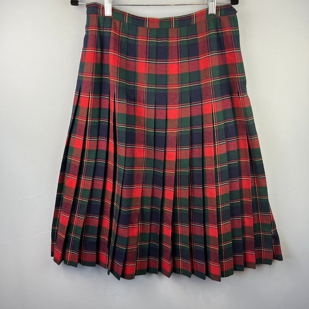 Vintage Carroll Reed Wool Tartan Plaid Pleated‎ Midi Skirt Size 14 Preppy